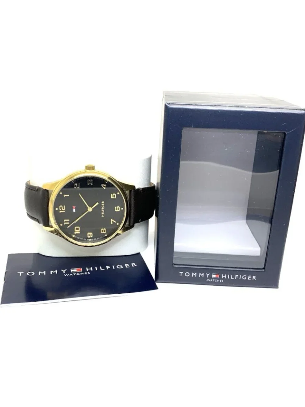 Tommy Hilfiger Men's Watch 1791660 Black Dial Quartz Gold Leather Strap 44.5mm